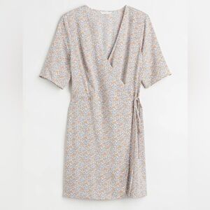 H&M Floral Wrap Mini Dress with Blue/Orange Floral Pattern